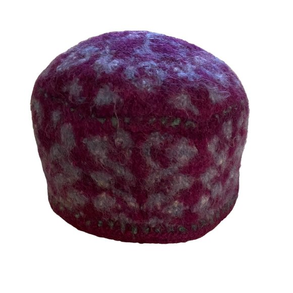 Handknit Felted Wool Childrens Hat Scandinavian Alpine Mulberry Purple Pattern - Picture 2 of 4